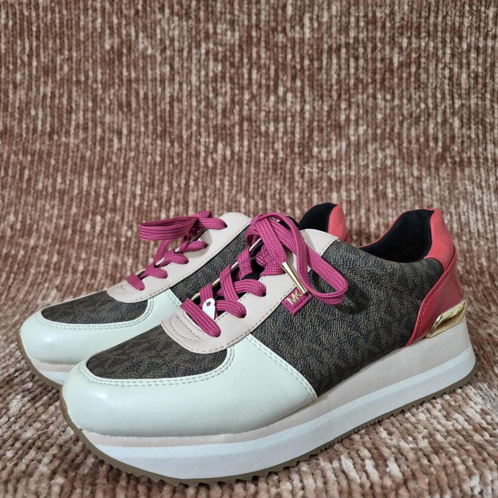Michael Kors athletic running shoes, logo print, Neapolitan color, size 7m